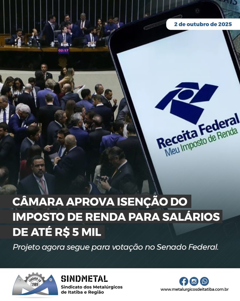 Câmara aprova isenção do Imposto de Renda para salários de até R$ 5 mil