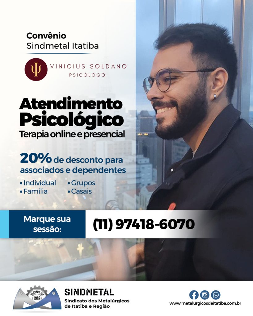 Vinicius Soldano Psicologo Sindmetal Itatiba fecha parceria com psicólogo Vinícius Soldano
